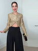 Tweed Style Metallic Thread Jacket Gold Cropped Length Chic Elegant Long Sleeve Autumn Women Outerwear Party Jacket