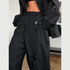 Women Sequin Embroidery Blazer Long Suit Set Solid Full Sleeves Lapel Loose Wide-leg Office Suits Lady Collection Wear