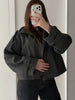 Vintage Loose Stand Collar Woolen Coat for Women Casual Solid Full Sleeve Warm Cropped Overcoat High Street Outwear