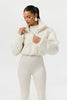 Women Cropped Teddy Fleece Jacket Half Zip High Neck Long Cuff Sleeve Loose Casual Autumn Winter Fuzzy Warm Outerwear