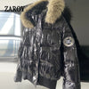 Faux Fur Hooded Cotton Puffer Jacket Women Winter Quilted Zipper Pocket Coat Y2K Retro Padded Parkas High Street Outerwear