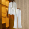 High Street Runway Designer Suit Set Women's Career Style Single Diamonds Beaded Blazer Flare Pants Suit