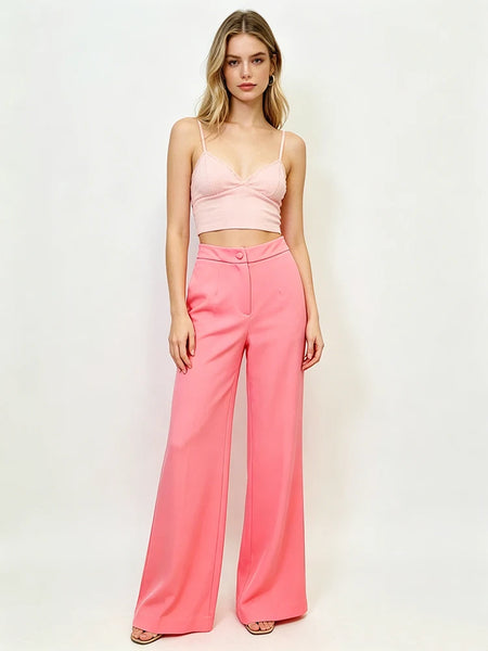 High Street Designer Trousers Women's Hot Pink Wide Leg Pants