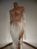 Sparkly Rhinestone Sequins Tassel Sexy Mesh See Through Dress Women Evening Birthday Party Nightclub Dance Singer Stage Outfit