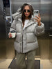Women's Oversized Coats Print Hooded Padded Jackets Winter Female Stand Collar Long Sleeve Zipper Loose Puffy Coat Outerwear