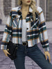 European and American Winter Product Lapel Flap Pocket Pants Casual Short Women's Plaid Jacket