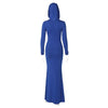 High Street Red Christma Hooded Long Sleeve Maxi Dress for Woman Slim Solid Bodycon Party Vestidos Elegant Autumn Dresses