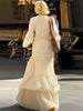 Elegant Sexy Two Piece Set Women V Neck Long Sleeve T-shirt Maxi Skirt Matching Set Female Loose Pleated Club Dress Set