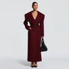 Women Oversized Lapel Woolen Long Coat Double Breasted Slim Waist Maxi Overcoat Elegant Autumn Winter Street Daily Outerwear