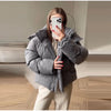 Women Hooded Stand Collar Cropped Puffer Jacket Zip Snap Button Loose Slim Short Quilted Casual Winter Warm Outerwear Coat