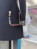 High Street Designer Women's Colorful Diamond Standing Neck Long Sleeve Dress