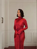 Turtleneck Long Sleeve Bodycon Dress Women Tight Elastic Lace-up Maxi Dresses Winter Evening Party Curvy Robe Red Brown