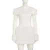 Fur Patchwork Knitted Dress Women's Grace One Shoulder Solid Slim High Waist Dress Autumn Winter Christmas Party Clothes