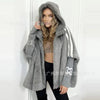 Casual Warm Plush Women's Coat Zipper Cardigan With Baton Sleeves Loose Hooded Coat Autumn Winter Commuting Wear
