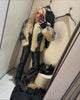 Women Color Block Faux Fur Coat Casual Round Neck Long-sleeved Fluffy Warm Crop Coats Winter Lady Chic Daily Street Jacket