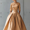 Elegant Pleated Pockets Dress for Women's Solid Round Neck Minimalist Pleated A-Line High Waist Evening Wedding Guest Dress
