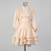 Solid Spliced Ruffles Dress Female Stand Collar Long Sleeve Loose French Elegant Women's Dresses Autumn