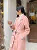 Pink Double Sided Cashmere Coat Women's Mid Length Autumn Winter High End Split Belt Coats Streetwear 2DA7712
