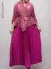 2 Pieces Set Women V Neck Full Sleeves Bandage Coat + Elastic Waist A Line Skirt Lady Pleated Clothes 2DC1483