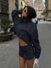 Polka Dot Shorts Sets For Women Outfits Long Sleeve Zipper Turtleneck Jacket Coat Spring Woman Elegant 2 Piece Set