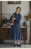 Long Sleeve Striped Long Sleeve Loose Vintage Spring Autumn A Line Dress Lady Work Dress Women Casual Midi Dress J404
