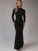 Autumn Solid Elegant O-Neck Long Sleeve Ruched Slim Lace Up Long Dress Women'S Casual Clothes Party Club Outfit
