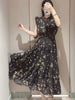 Kuzuwata Fresh Mid-length Print High Waist Robe Gentle Literary Lace Up Pleated Slim Mujer Japan Elegant Dress