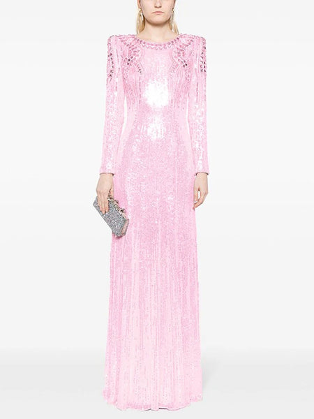 High Street Designer Party Vestido Women's Beaded Sequined Gauze Long Maxi Dress