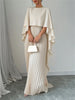 Elegant Crew Neck Pleated Long Dress Women Casual Solid Loose Cloak Sleeve Ruffle Maxi Dresses For Women Spring Autumn Vestidos