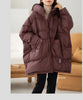 Lagabogy Winter Women White Duck Down Jacket Casual Loose Over Size Warm Parka Female Drawstring Hooded Puffer Coat