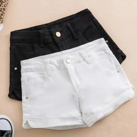 White Denim Shorts Women Low waisted Korean version Slim Elastic Skinny Buttocks Wrapped Sexy Short pants Female