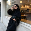 Lady Long Wool Blend Coat Stand Collar Faux Fur Cuffs Belted Waist Loose Oversized Maxi Wrap Outerwear Elegant Winter Overcoat