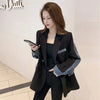 Spring Autumn Cowboy Stitching Blazer Jacket Women Long Sleeved Casual Suit Coat Female Slim Blazer Outerwear Lady Tops
