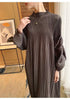 Puff Sleeve Pleated Dress Solid Color Long Length Women Loose Causal Elegant Dresses Designer Clothes Autumn 2DA1731