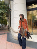 Chic Orange Velvet Lapel Short Jacket Women Solid Loose Single Breasted Full Sleeves Pockets Jackets Lady Casual Daily Wear