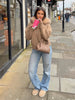 Casual Knit Hoodie Cardigan Women Long Sleeves Zipper Faux Fur Patchwork Coats Female Autumn Winter Solid Thick Knitwears