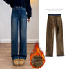 Winter Thickened Women's Mink Velvet Jeans Loose Straight Warm Soft Fleece Elastic High Waist Female Pants Black Blue