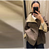 Women Reversible Double Sided Jacket Coat Stand Collar Plaid Loose Fit Warm Coats Casual Office Work Outerwear Spring