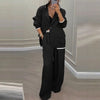 Autumn Casual Women's Suit Set Sexy Turn-down Collar Button Blazer & Straight-leg Pants Set Winter Solid Long Sleeve Chic Outfit