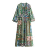 Spring Autumn Long Sleeved Printed Dresses For Women Vintage Patchwork Casual Long Skirts Female Loose Commuting Frocks