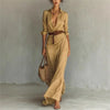 Women's Solid Holiday Party Dress Elegant Lapel Button Draped Long Dress Casual Long Sleeve Match With Belt Shirt Dress