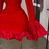 Women O-neck Long Flare Sleeve Ruffles Mini Dress Spring Sweet Sexy Birthday Evening Night Party Vestidos Dresses