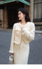 Women's Winter Little Fragrance Short Tweed Blazers Skirt Set Vintage Solid Color Round Neck Tassel Jacket Two-piece Sets