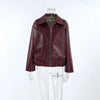 Wine Red Faux Leather Jakcet Outerwear Thicken Zipper Lapel Pu Coats Autumn Winter Streetwear Ladies Tops Women