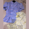 Elegant Printed Waist Cinched Women's Jackets Stand Collar Single Breasted Bubble Sleeve Blouses Summer Lady Commute Tops