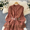 Chic Lace Slim Stand Collar Long Sleeve Spliced Single Breasted Dress High Street Vintage Evening Women Autumn Winter Clothing