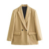 Women Lapel Loose Double Breasted Suit Jacket Solid Color Flip Pocket Long Sleeve Blazers Chic Office Lady Outfits