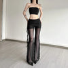 Aesthetic Sexy See Through Pants Women Dark Gothic Streetwear Vintage Coquette Grunge Ruffle Patchwork Flare Pants Femme