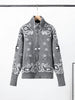 Cardigan Paisley Print Sweater Women's Coat Stand Collar Top Long Sleeves Thick Knit Fabric Spring Woman Clothes Daily Outerwear