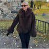 Elegant Solid Faux Fur Spliced Coat Women Lapel Long Sleeve Tassel Plush Outerwear Fall Winter Warm Streetwear